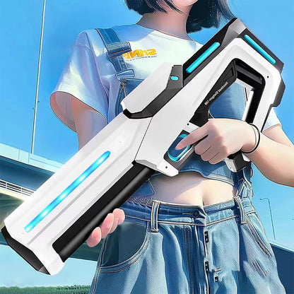 Pistola de agua eléctrica de pulso, pistola de juguete de pulverización de agua continua con luz de flujo LED y gafas, juguete de piscina para niños, agua de succión automática