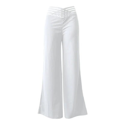 Pantalones acampanados de pierna ancha para mujer, pantalón informal entrecruzado con parche de malla transparente, pantalones de cintura alta, ropa de calle Y2k, pantalón de trabajo elegante, otoño
