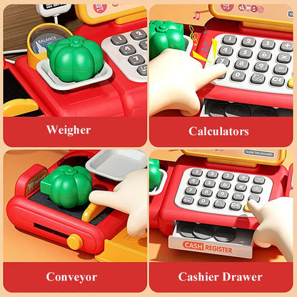 Caja registradora de supermercado, juguetes para compras, reconocimiento inteligente, juego de simulación con escáner, micrófono, juguete de tarjeta de crédito