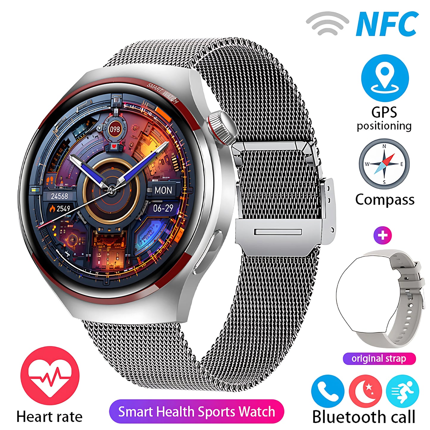 Reloj inteligente GT4 Pro con seguimiento GPS para hombres y mujeres, reloj con pantalla AMOLED HD, llamada Bluetooth, NFC IP68, reloj deportivo resistente al agua 2025