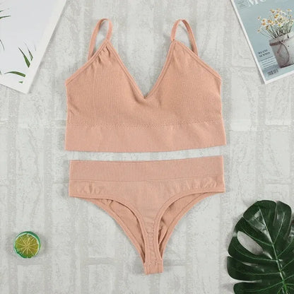 Conjunto de ropa interior de 2 piezas para mujer, bragas sexys, Bralette sin costuras, lencería femenina, Top corto sin mangas suave