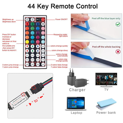 Tira de luces Led de 10m y 20m con Control remoto de 44 teclas, cinta RGB, pared Led para habitación, decoración de fiesta, dormitorio, retroiluminación de TV