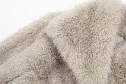 TRAFZA, chaqueta recortada de piel sintética a la moda para mujer, abrigo de manga larga con botón frontal a presión, prendas de vestir exteriores para mujer, abrigo grueso con cuello de solapa elegante