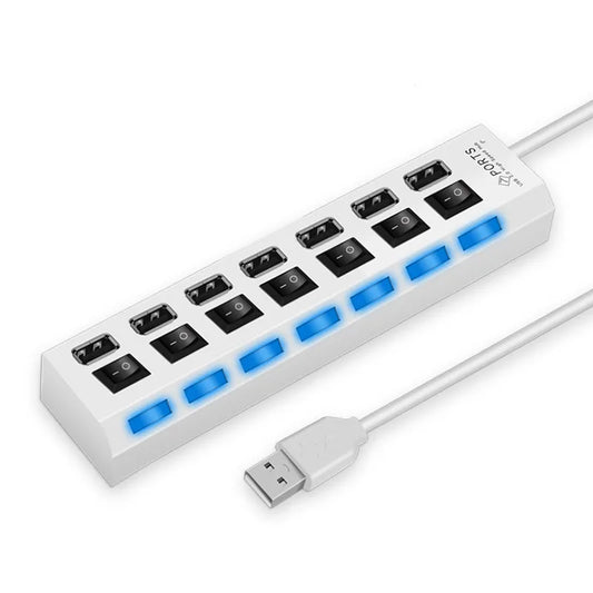 Adaptador expansor USB HUB 2,0 de alta velocidad, 4/7 puertos, divisor Multi USB, extensor múltiple con interruptor de lámpara LED para PC y portátil
