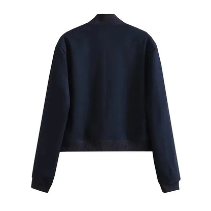 1 Uds. Chaqueta Bomber para mujer, abrigo blanco con botones para otoño e invierno, chaquetas recortadas de aviador de béisbol para mujer, prendas de vestir exteriores cortas de manga larga