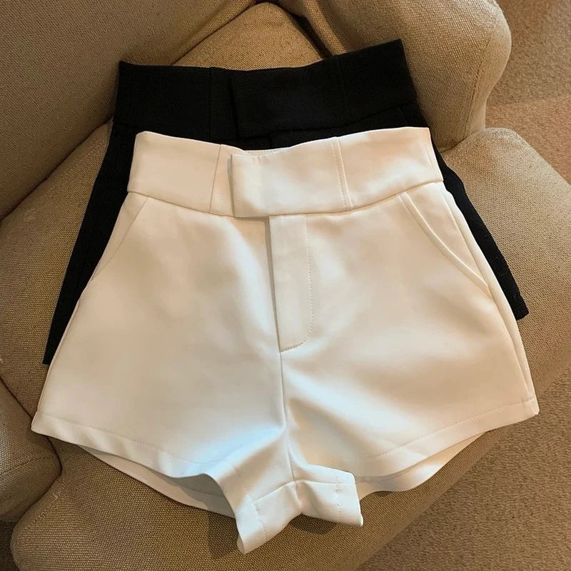 Pantalones cortos Mooyufon para mujer, pantalones cortos negros, pantalones cortos elegantes Harajuku de cintura alta, pantalones rectos informales ajustados para chica, pantalones sexis