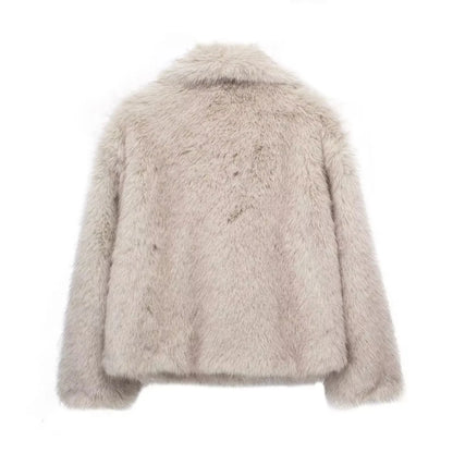 TRAFZA, chaqueta recortada de piel sintética a la moda para mujer, abrigo de manga larga con botón frontal a presión, prendas de vestir exteriores para mujer, abrigo grueso con cuello de solapa elegante
