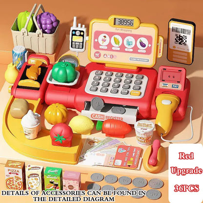 Caja registradora de supermercado, juguetes para compras, reconocimiento inteligente, juego de simulación con escáner, micrófono, juguete de tarjeta de crédito
