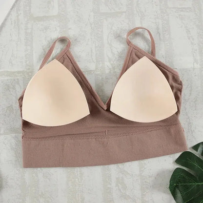 Conjunto de ropa interior de 2 piezas para mujer, bragas sexys, Bralette sin costuras, lencería femenina, Top corto sin mangas suave
