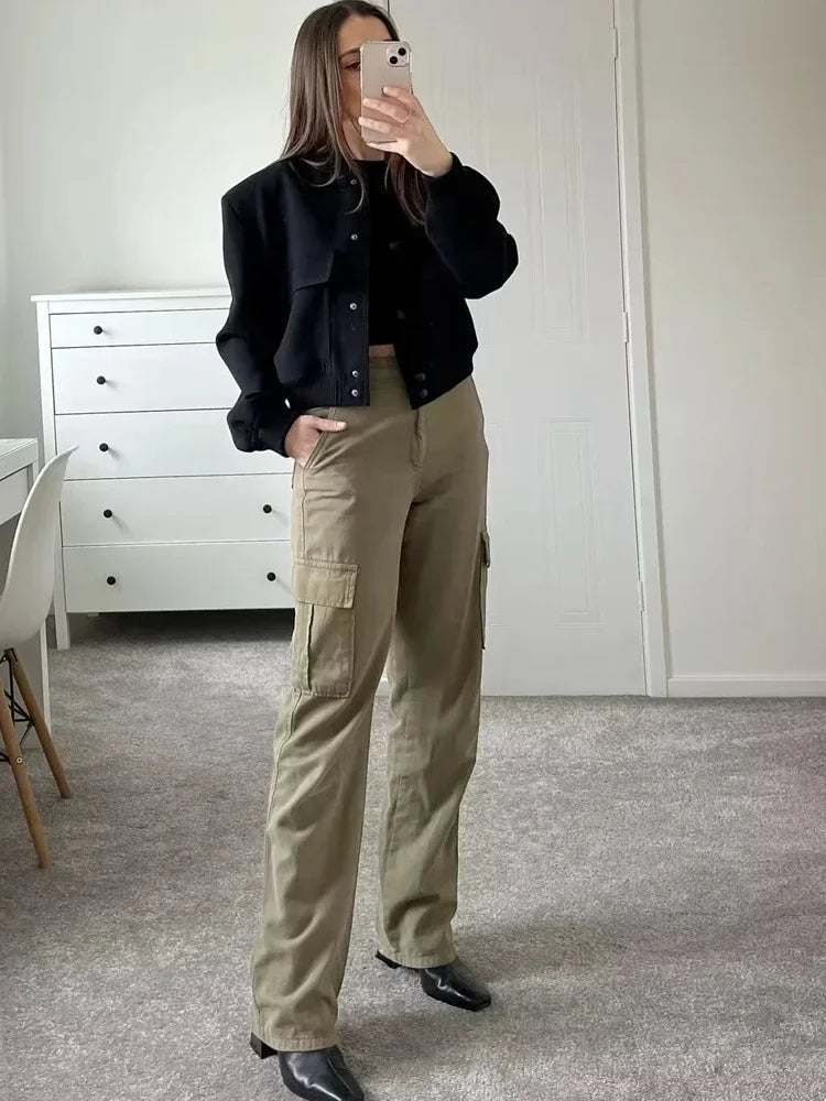1 Uds. Chaqueta Bomber para mujer, abrigo blanco con botones para otoño e invierno, chaquetas recortadas de aviador de béisbol para mujer, prendas de vestir exteriores cortas de manga larga