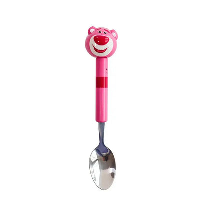 Vajilla creativa de animación de dibujos animados de oso fresa de Toy Story de Disney, bonita muñeca, cuchara, tenedor de acero inoxidable, vajilla para bebé