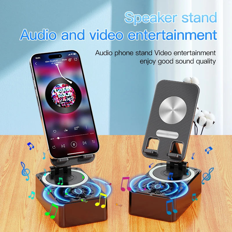 Altavoz Bluetooth 3 en 1, Banco de energía para teléfono, altavoz inalámbrico plegable, soporte para teléfono con almohadillas antideslizantes para videoconferencias en vivo