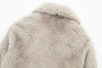 TRAFZA, chaqueta recortada de piel sintética a la moda para mujer, abrigo de manga larga con botón frontal a presión, prendas de vestir exteriores para mujer, abrigo grueso con cuello de solapa elegante