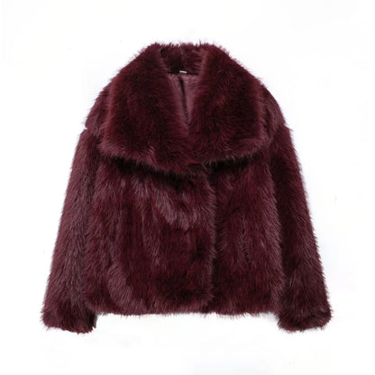TRAFZA, chaqueta recortada de piel sintética a la moda para mujer, abrigo de manga larga con botón frontal a presión, prendas de vestir exteriores para mujer, abrigo grueso con cuello de solapa elegante