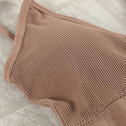Conjunto de ropa interior de 2 piezas para mujer, bragas sexys, Bralette sin costuras, lencería femenina, Top corto sin mangas suave
