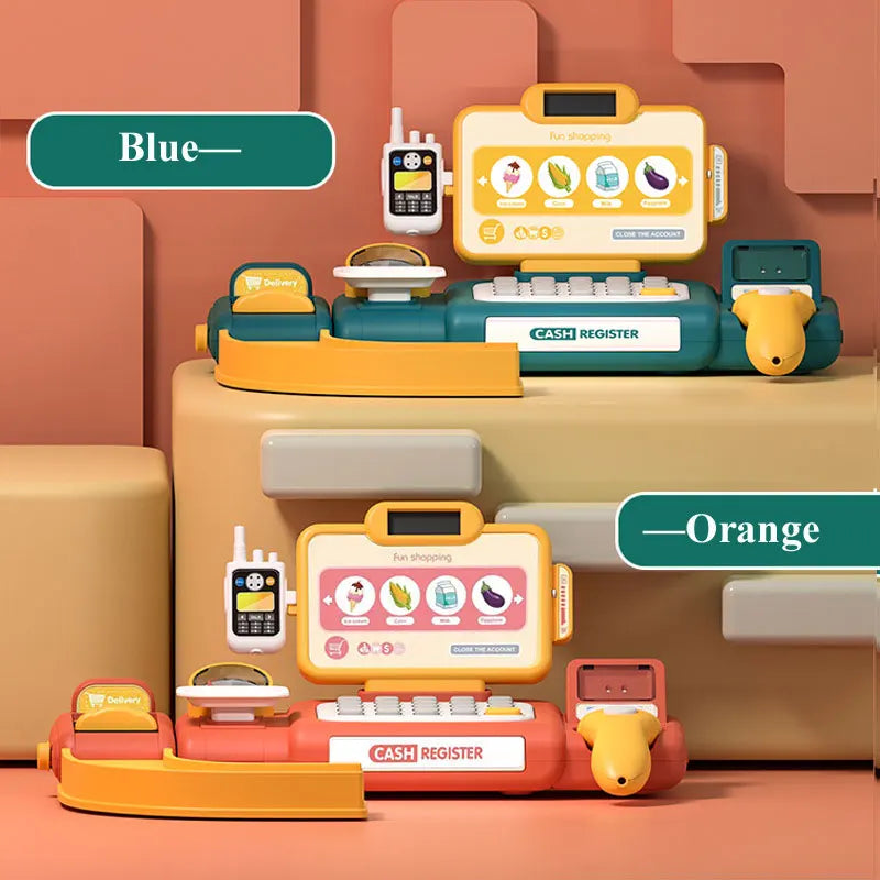 Caja registradora de supermercado, juguetes para compras, reconocimiento inteligente, juego de simulación con escáner, micrófono, juguete de tarjeta de crédito