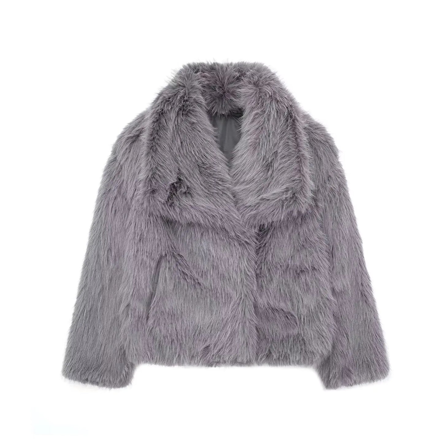 TRAFZA, chaqueta recortada de piel sintética a la moda para mujer, abrigo de manga larga con botón frontal a presión, prendas de vestir exteriores para mujer, abrigo grueso con cuello de solapa elegante