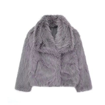 TRAFZA, chaqueta recortada de piel sintética a la moda para mujer, abrigo de manga larga con botón frontal a presión, prendas de vestir exteriores para mujer, abrigo grueso con cuello de solapa elegante