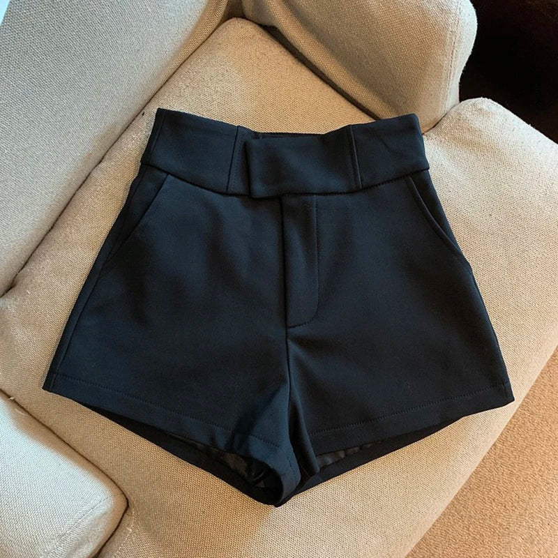Pantalones cortos Mooyufon para mujer, pantalones cortos negros, pantalones cortos elegantes Harajuku de cintura alta, pantalones rectos informales ajustados para chica, pantalones sexis