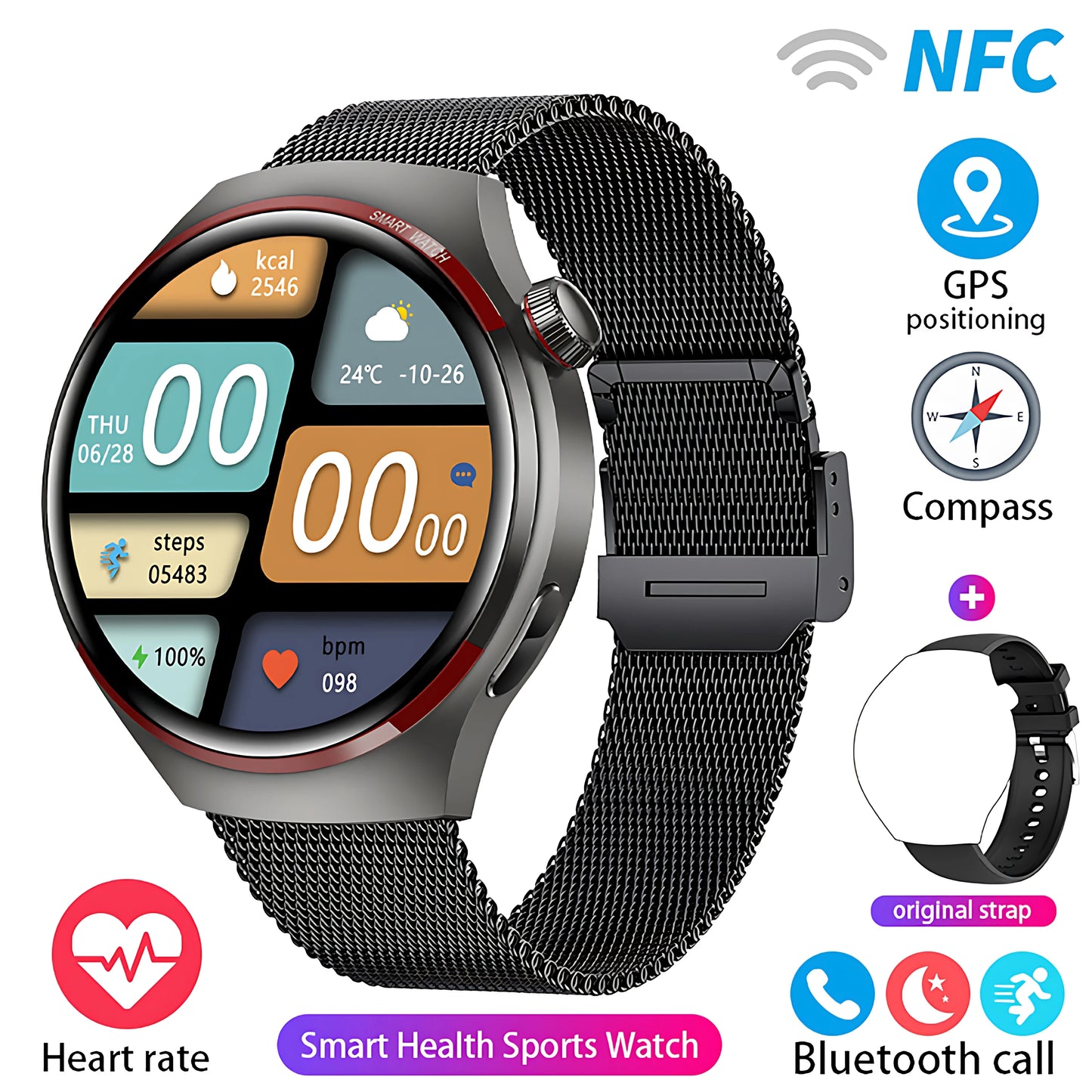 Reloj inteligente GT4 Pro con seguimiento GPS para hombres y mujeres, reloj con pantalla AMOLED HD, llamada Bluetooth, NFC IP68, reloj deportivo resistente al agua 2025