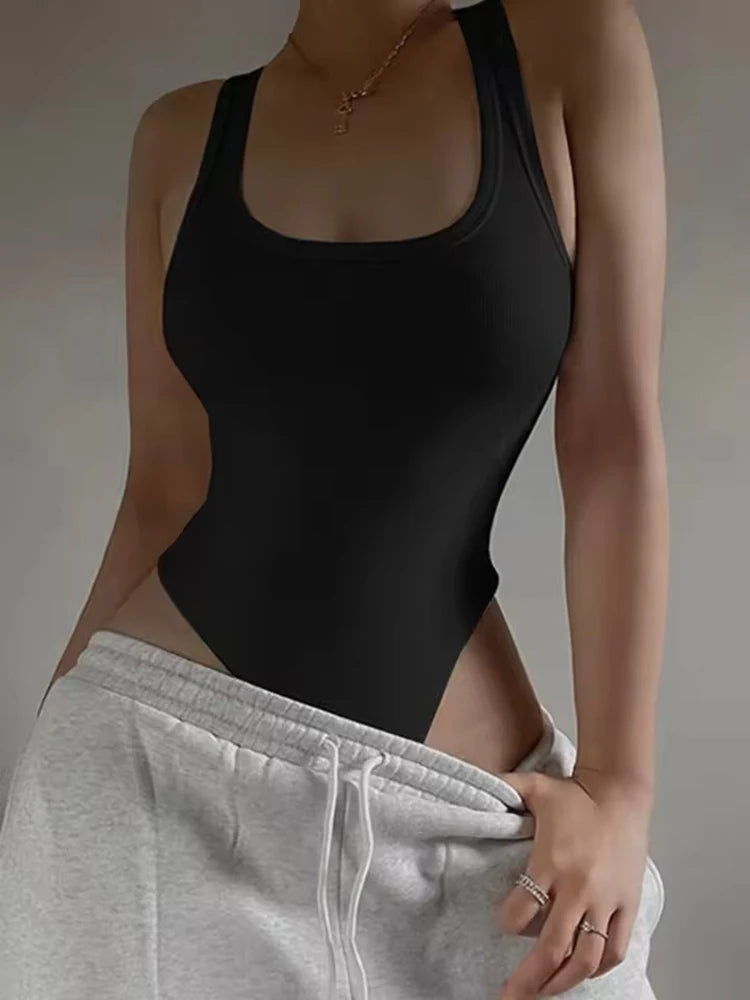 Body de punto sin mangas para mujer, Tops sexys ajustados con hombros descubiertos, corpiño informal de calle para discoteca