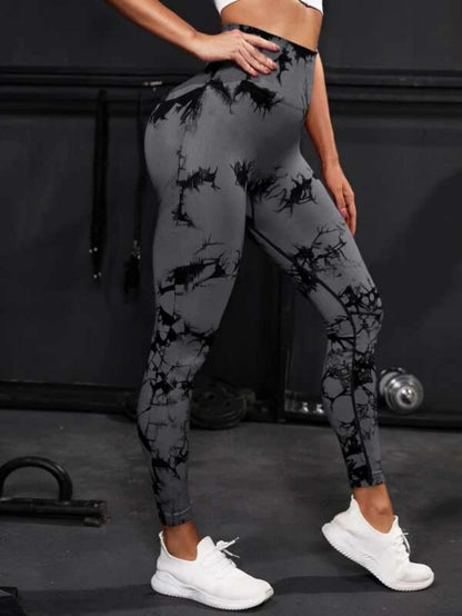 Mallas de cintura alta sin costuras para mujer, mallas teñidas con lazo, pantalones deportivos para Fitness, correr, Yoga, levantamiento de cadera, medias de punto elásticas