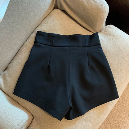 Pantalones cortos Mooyufon para mujer, pantalones cortos negros, pantalones cortos elegantes Harajuku de cintura alta, pantalones rectos informales ajustados para chica, pantalones sexis