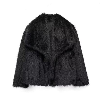 TRAFZA, chaqueta recortada de piel sintética a la moda para mujer, abrigo de manga larga con botón frontal a presión, prendas de vestir exteriores para mujer, abrigo grueso con cuello de solapa elegante