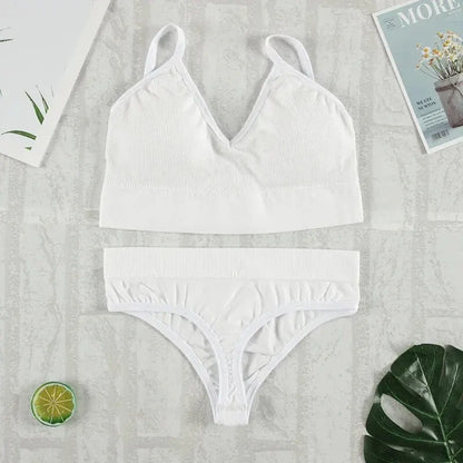 Conjunto de ropa interior de 2 piezas para mujer, bragas sexys, Bralette sin costuras, lencería femenina, Top corto sin mangas suave