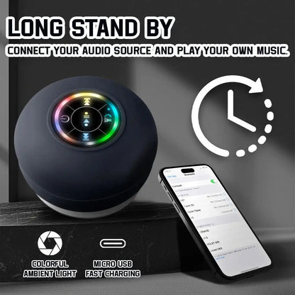 Altavoz Bluetooth resistente al agua con luces LED coloridas, fuerte ventosa y soporte para teléfono, mini altavoz portátil para exteriores/espectáculos
