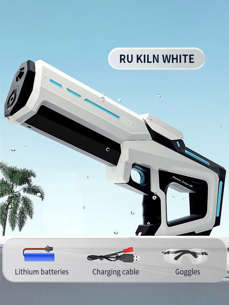 Pistola de agua eléctrica de pulso, pistola de juguete de pulverización de agua continua con luz de flujo LED y gafas, juguete de piscina para niños, agua de succión automática