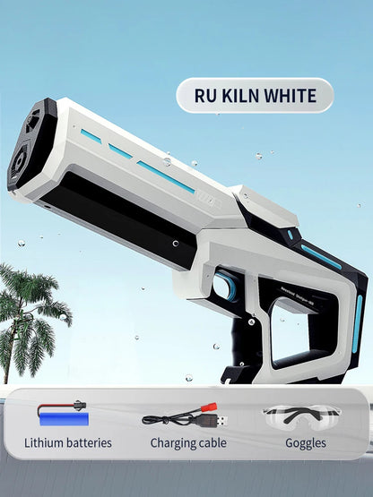 Pistola de agua eléctrica de pulso, pistola de juguete de pulverización de agua continua con luz de flujo LED y gafas, juguete de piscina para niños, agua de succión automática