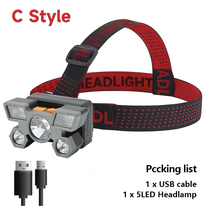 5 LED linterna recargable con batería de 18650 incorporada fuerte luz para acampar aventura lámpara de pesca faro