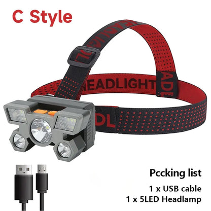 5 LED linterna recargable con batería de 18650 incorporada fuerte luz para acampar aventura lámpara de pesca faro