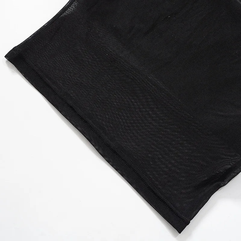 Top corto negro con corsé de malla para mujer, Top de tubo de retazos, camisola Sexy sin mangas con hombros descubiertos, ropa de calle de verano, camisetas sin mangas ajustadas sin tirantes