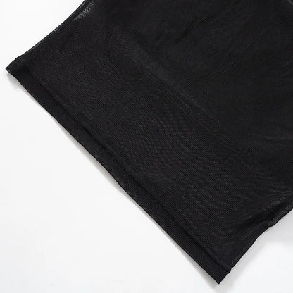 Top corto negro con corsé de malla para mujer, Top de tubo de retazos, camisola Sexy sin mangas con hombros descubiertos, ropa de calle de verano, camisetas sin mangas ajustadas sin tirantes
