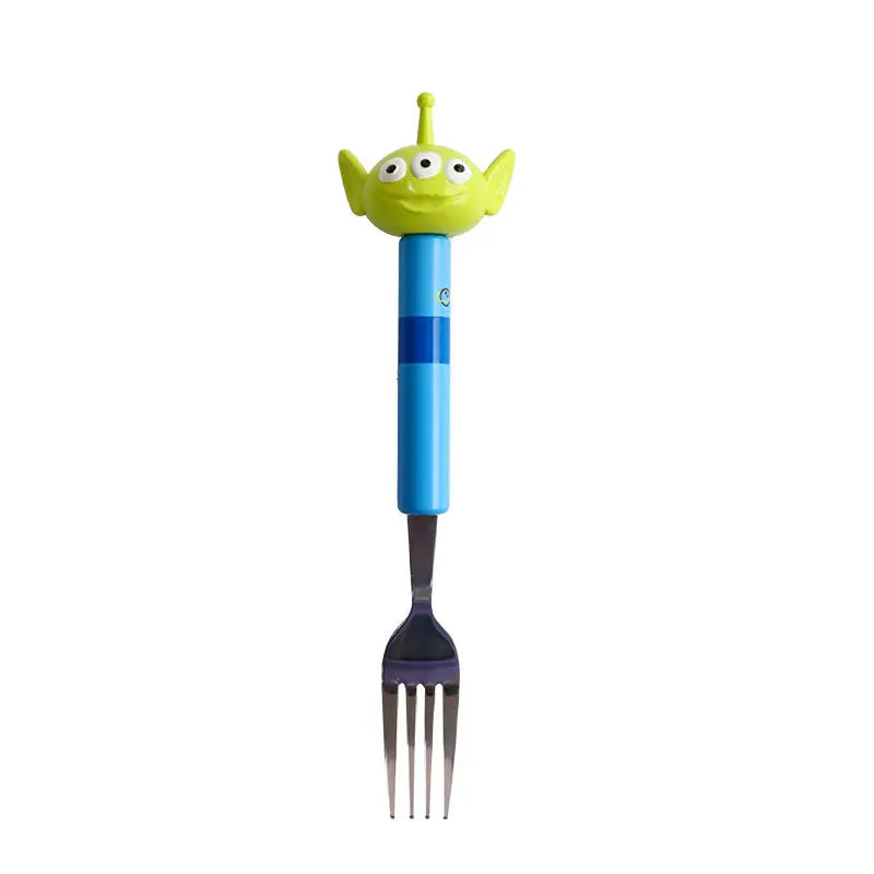 Vajilla creativa de animación de dibujos animados de oso fresa de Toy Story de Disney, bonita muñeca, cuchara, tenedor de acero inoxidable, vajilla para bebé