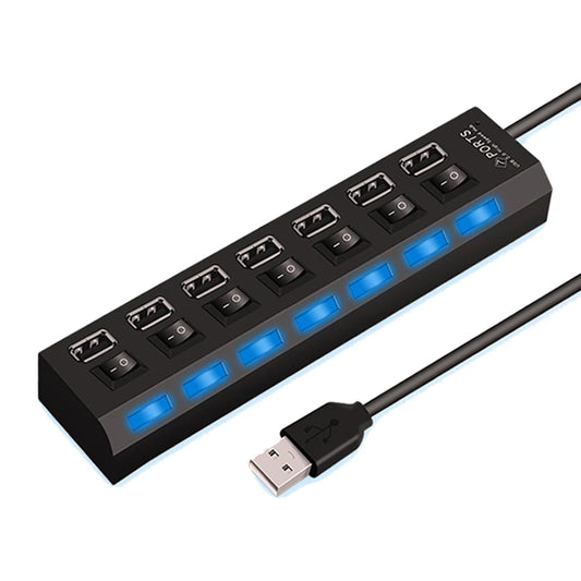 Adaptador expansor USB HUB 2,0 de alta velocidad, 4/7 puertos, divisor Multi USB, extensor múltiple con interruptor de lámpara LED para PC y portátil