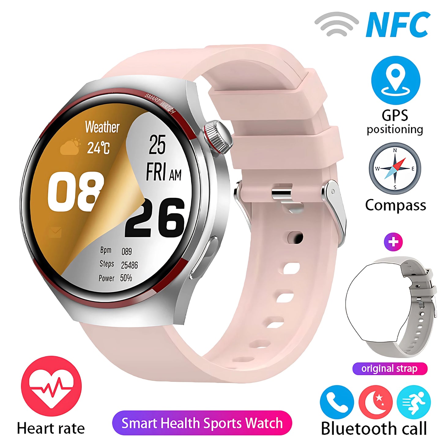 Reloj inteligente GT4 Pro con seguimiento GPS para hombres y mujeres, reloj con pantalla AMOLED HD, llamada Bluetooth, NFC IP68, reloj deportivo resistente al agua 2025