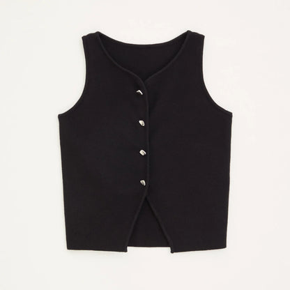 Chaleco acanalado listo para oficina otoño 2025, camiseta sin mangas de punto antipilling para capas de blazer/chique de barco/no básicos aptos para viajes