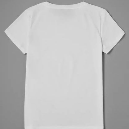 Camiseta con estampado blanco de gato divertido para mujer, pantalón corto informal de manga corta con cuello redondo para verano, ropa de animales para mujer