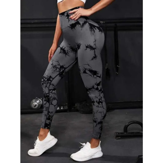 Mallas de cintura alta sin costuras para mujer, mallas teñidas con lazo, pantalones deportivos para Fitness, correr, Yoga, levantamiento de cadera, medias de punto elásticas
