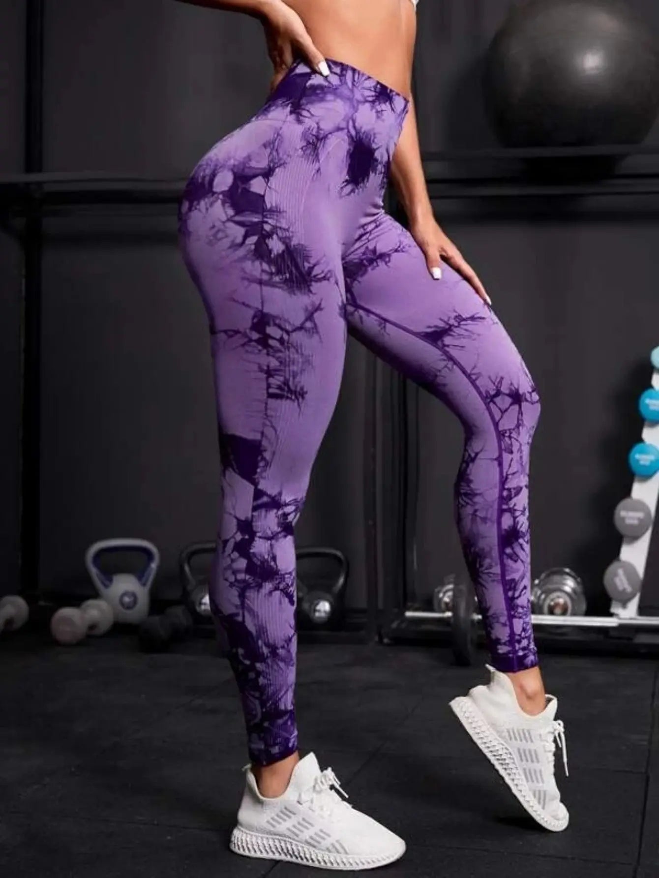 Mallas de cintura alta sin costuras para mujer, mallas teñidas con lazo, pantalones deportivos para Fitness, correr, Yoga, levantamiento de cadera, medias de punto elásticas