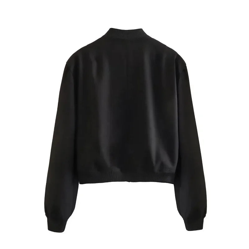 1 Uds. Chaqueta Bomber para mujer, abrigo blanco con botones para otoño e invierno, chaquetas recortadas de aviador de béisbol para mujer, prendas de vestir exteriores cortas de manga larga