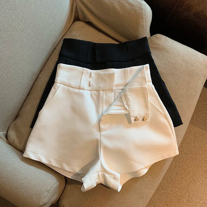 Pantalones cortos Mooyufon para mujer, pantalones cortos negros, pantalones cortos elegantes Harajuku de cintura alta, pantalones rectos informales ajustados para chica, pantalones sexis