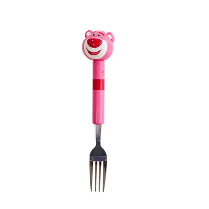 Vajilla creativa de animación de dibujos animados de oso fresa de Toy Story de Disney, bonita muñeca, cuchara, tenedor de acero inoxidable, vajilla para bebé