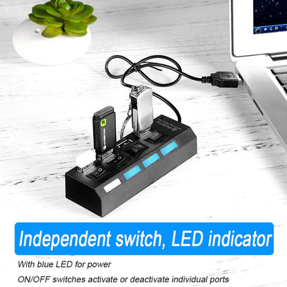 Adaptador expansor USB HUB 2,0 de alta velocidad, 4/7 puertos, divisor Multi USB, extensor múltiple con interruptor de lámpara LED para PC y portátil
