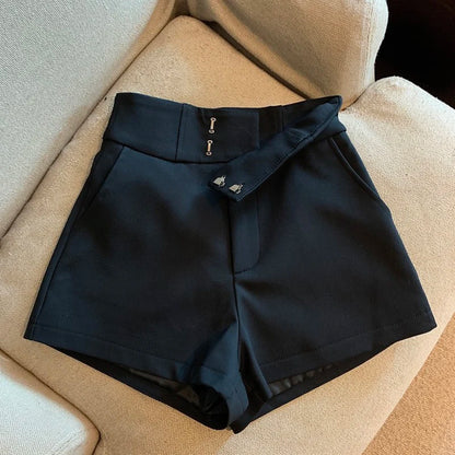Pantalones cortos Mooyufon para mujer, pantalones cortos negros, pantalones cortos elegantes Harajuku de cintura alta, pantalones rectos informales ajustados para chica, pantalones sexis
