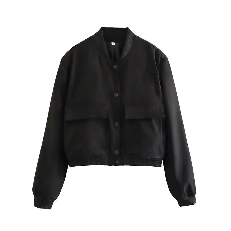 1 Uds. Chaqueta Bomber para mujer, abrigo blanco con botones para otoño e invierno, chaquetas recortadas de aviador de béisbol para mujer, prendas de vestir exteriores cortas de manga larga