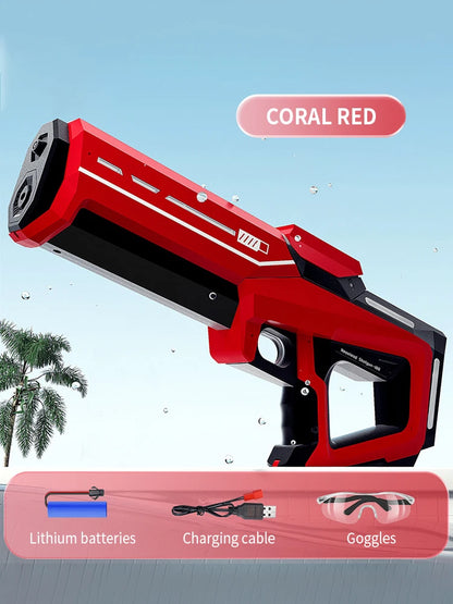 Pistola de agua eléctrica de pulso, pistola de juguete de pulverización de agua continua con luz de flujo LED y gafas, juguete de piscina para niños, agua de succión automática